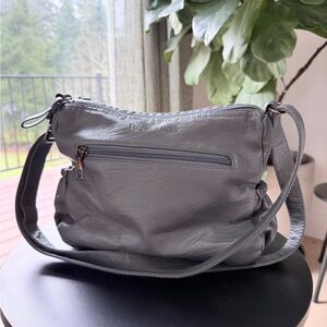 Volganik Rock Crossbody Bag Purse grey Plush Faux Soft Leather Zip Pockets